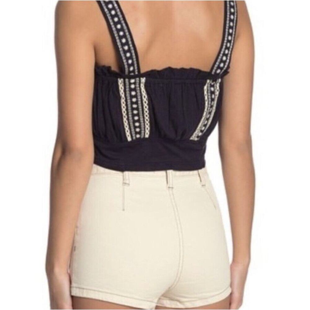 Free People Bohemian Embroidery Ruffled Fixed Strap Hill Crop Top L OB921810 - Picture 5 of 7